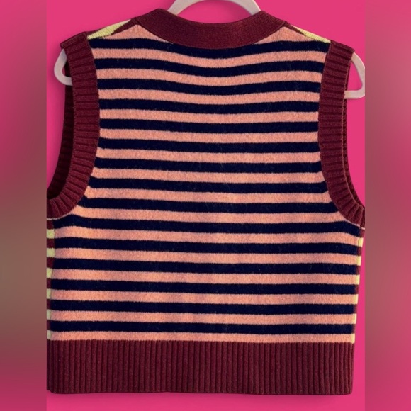 Marimekko Tasaraita Yellow Burgundy Stripe Knit Wool Sweater Vest. - Picture 3 of 5